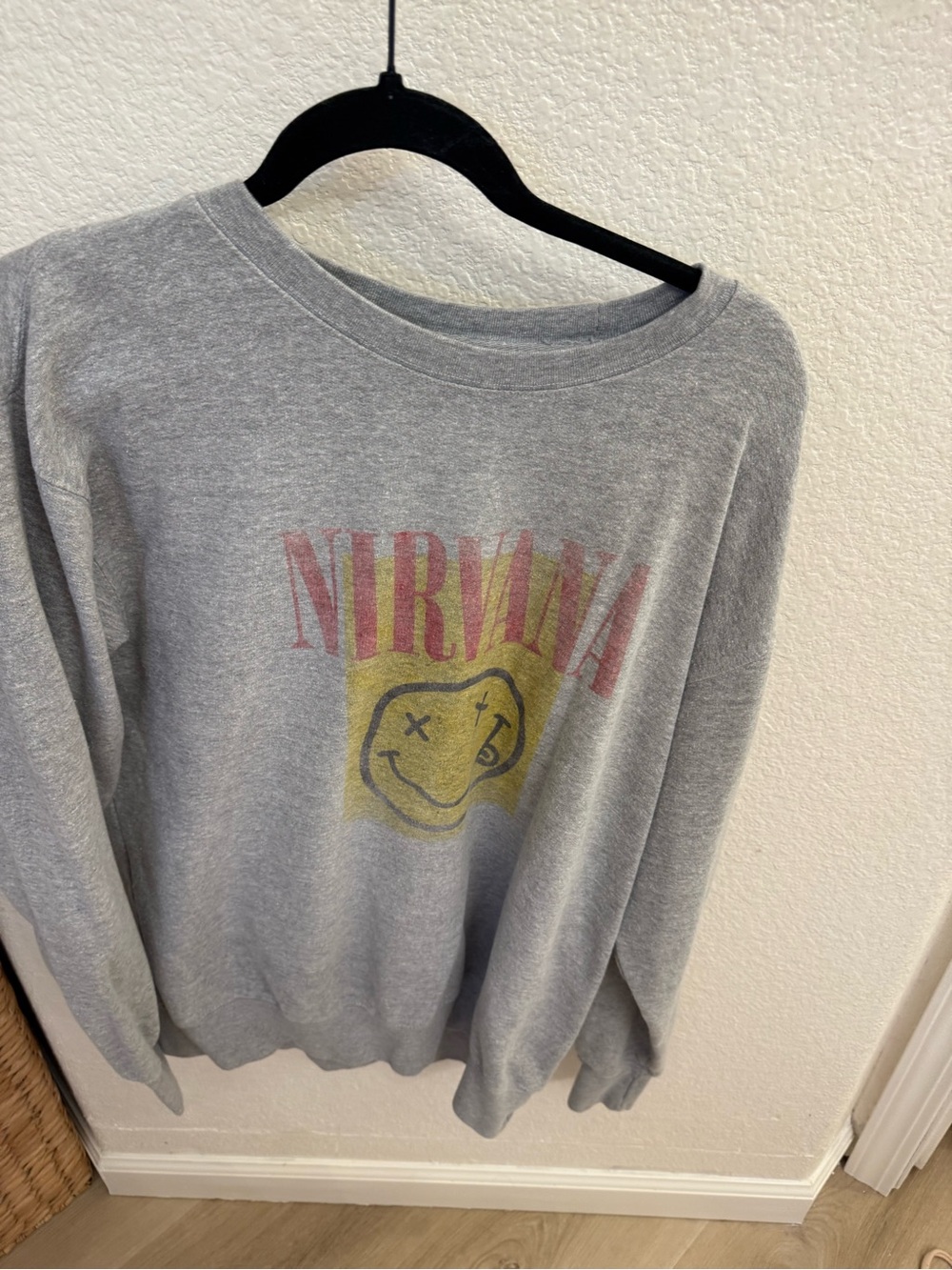 Nirvana Graphic Sweatshirt in Heather Gray with Yellow Logo
